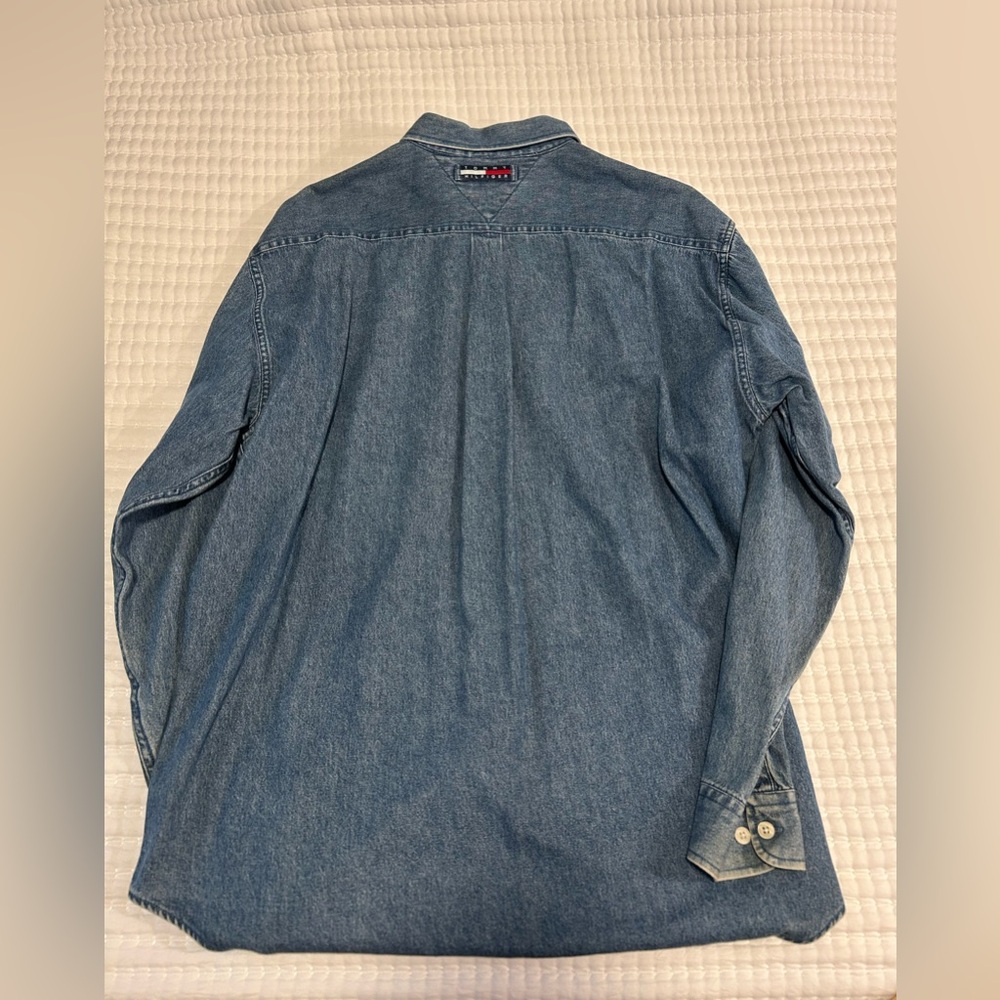 Vintage 90s Tommy Jeans Tommy Hilfiger Classic Blue Denim Shirt men’s size large - Picture 4 of 8